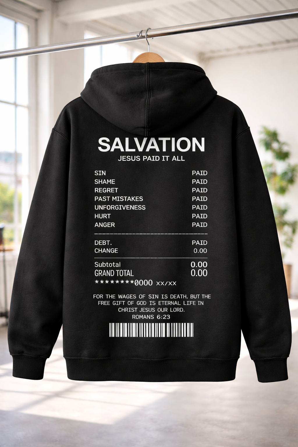 Salvation Receipt Hoodie - Jesus Paid It All Romans 6:23